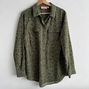 Women's EVRI Button Down Shirt Size 1X Green